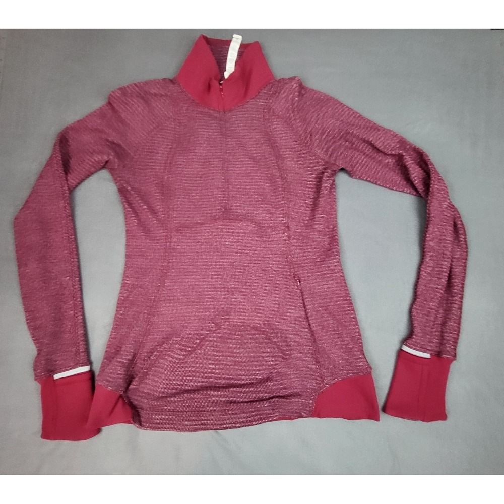 Lululemon Quarter-Zip Pullover Jacket Womens 6 Red Striped Lightweight Outdoor